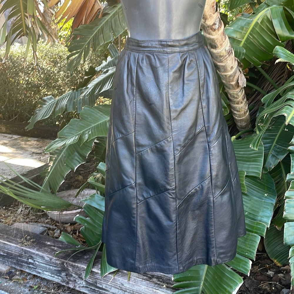 genuine, leather fall knee length skirt
